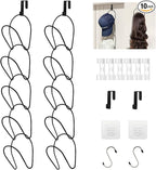 LINFIDITE 10 Pack Hat Rack Hanger Holder Organizer Closet Hanging Baseball Cap Display Storage Rack for Scarves Handbags Towels Clothes Ties Over Door Wall Mounted w Hanging Hook Black
