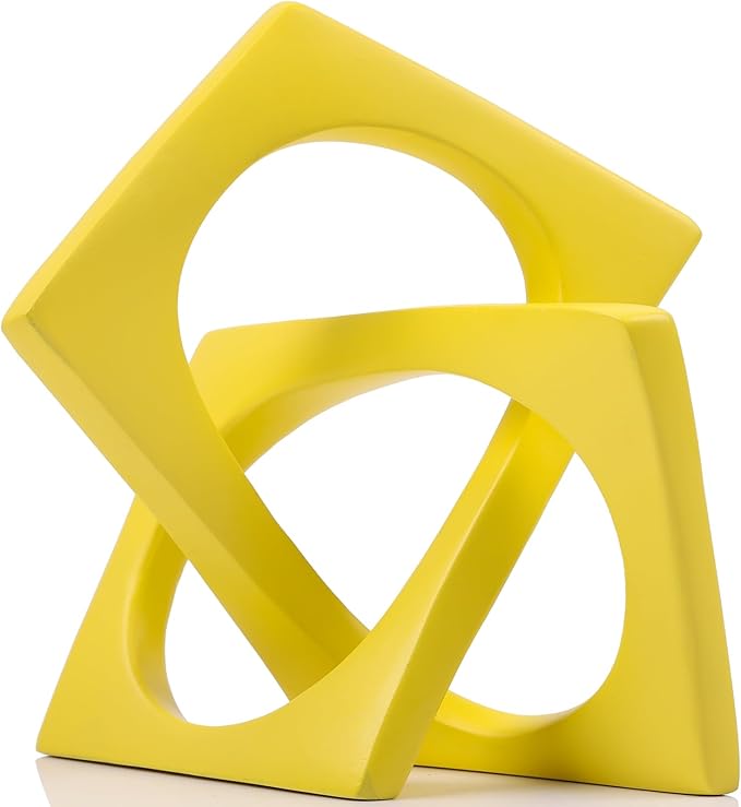 Jax Geometric Yellow Knot Statue Decor, Home Bookcase Centerpiece and Tabletop Sculpture, For Home Decor Accent Cube Ornaments