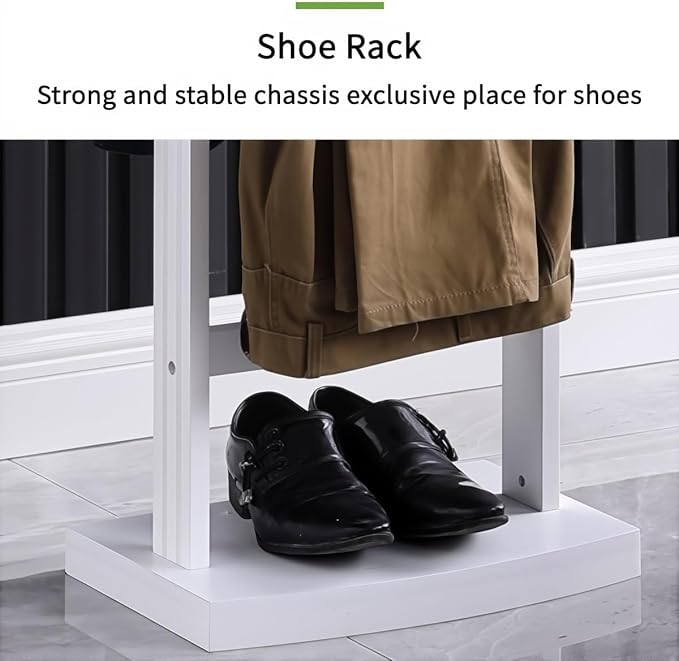 White Valet Stand For Women With Drawer Wood Suit Stand For Mens with Contour Hanger Trouser Shoe Rack Tie & Belt Stand Organizer Clothing Rack For Office Hotel Living Room Coat Rack(White)