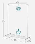 SONGMICS Clothes Rack with Wheels, Clothing Rack for Hanging Clothes, 25.4 mm Metal Garment Rack with Dense Mesh Storage Shelf, 110 lb Load Capacity, 2 Brakes, Cloud White UHSR025W01