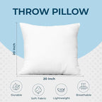Utopia Bedding Throw Pillows (Set of 1, White) – 20 x 20 Inches Down Alternative Pillows for Bed, Sofa, and Couch - Fluffy Decorative Stuffer Pillow for Indoors & Outdoors