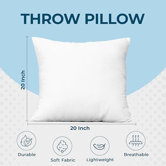 Utopia Bedding Throw Pillows (Set of 4, White) – 20 x 20 Inches Down Alternative Pillows for Bed, Sofa, and Couch - Fluffy Decorative Stuffer Pillow for Indoors & Outdoors