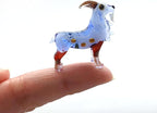 Goat Micro Tiny Figurines Hand Blown Glass Art Animals Collectible Gift Home Décor (Blue Brown)