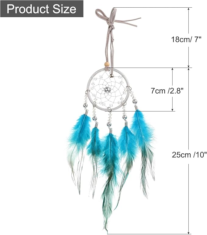 uxcell 2pcs Dream Catchers, Small Handmade Feather Dreamcatcher Supplies Car Charm with Crystal Beads Wall Hanging Decor for Home Car Decoration Ornament Women Friend Gift, Peacock Blue