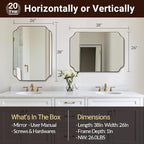 ANDY STAR 26"x38" Gold Mirror, Brushed Brass Scalloped Wall Mirror, Unique Rectangle Mirror, Bathroom Mirror in Anti-Rust Stainless Steel Metal Frame, 1’’ Deep Wall-Mounted Vertically/Horizontally