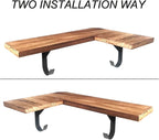 HAO Floating Corner Wall Shelves Rustic Wood Mounted Shelving L Shape Shelf with Cable Wire Hole Pattern for Bedroom Living Room Bathroom Carbonized Black 16 Inch Set of 2