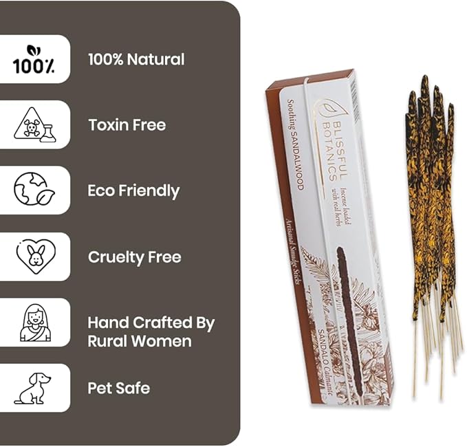 Tulasi Sandalwood Incense Sticks - 48 Natural Scent Sticks | with Real Herbs | Long-Lasting 55-Minute Burn | Natural Essential Oils | Perfect for Meditation, Yoga & Removing Negative Energy