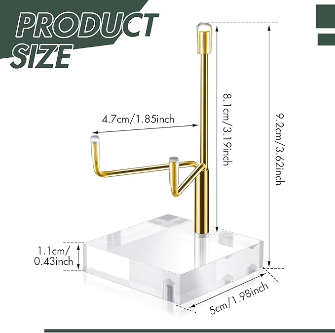 Sibba Adjustable Metal Arms Acrylic Display Stand with Gold Base Small Photo Easel Holder for Pictures, Books, Coral, Geodes, Rocks, Home Décor Accents