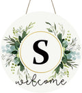Monogram Letter S Wreaths for Front Door Wreath Wooden Welcome Sign for Front Door Decor Floral Family Last Name Initial House Warming Spring Summer Porch Rustic Wall Home Kitchen Boho Decorations