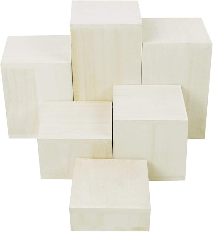 Mooca Wooden 6 Pcs Square Risers for Display Jewelry and Accessories Display Stand (Wash White)