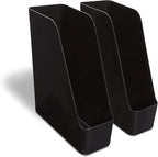 TRU RED Plastic Magazine File, Black, 2‑Pack – Vertical Desktop Organizer for Magazines, Folders & Office Documents