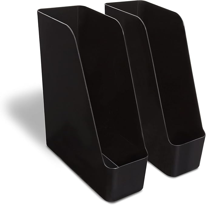 TRU RED Plastic Magazine File, Black, 2‑Pack – Vertical Desktop Organizer for Magazines, Folders & Office Documents