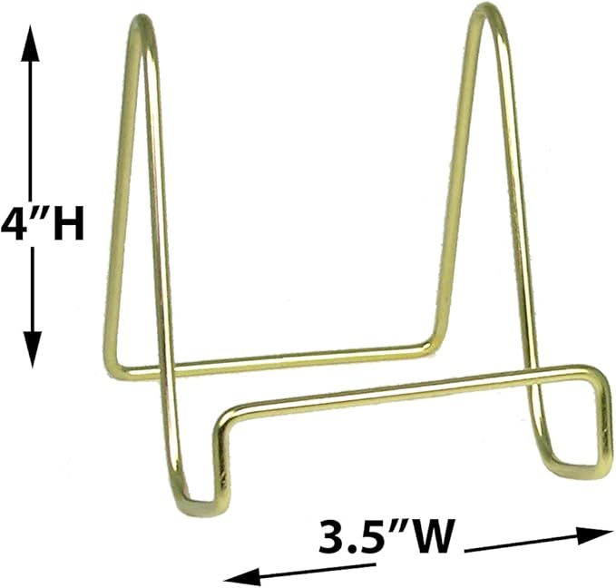 Plate Stands for Display 4 Inch – Brass Gold Metal Display Easel Stand for Decorative Plates, Picture Frames, Books & Photos – Stable Metal Plate Holder Display Stand for Shelf & Tabletop Décor – 5 Pack
