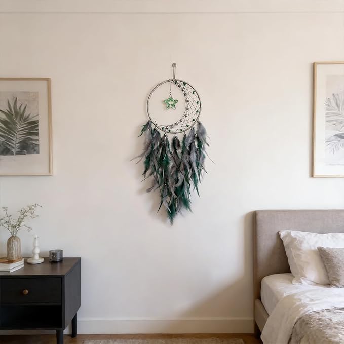 Crystal Dream Catcher,Large Dream Catcher for Adult,Green Boho Dream Catcher Wall Decor with Gemstone Hanging Ornament Girls Dorm Room Decor Festival Gift