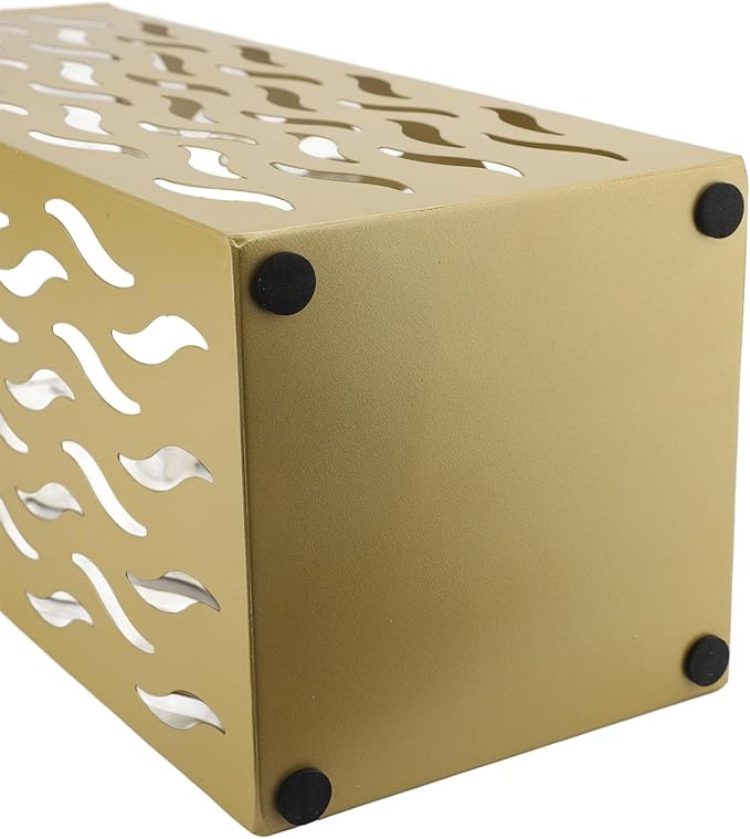 Umbrella Organizer, Multifunctional Umbrella Holder, Hollow Pattern Design Square Shape Umbrella Stand Rack, Metal Umbrella Basket Holder Stand for Home Hotel (Gold)