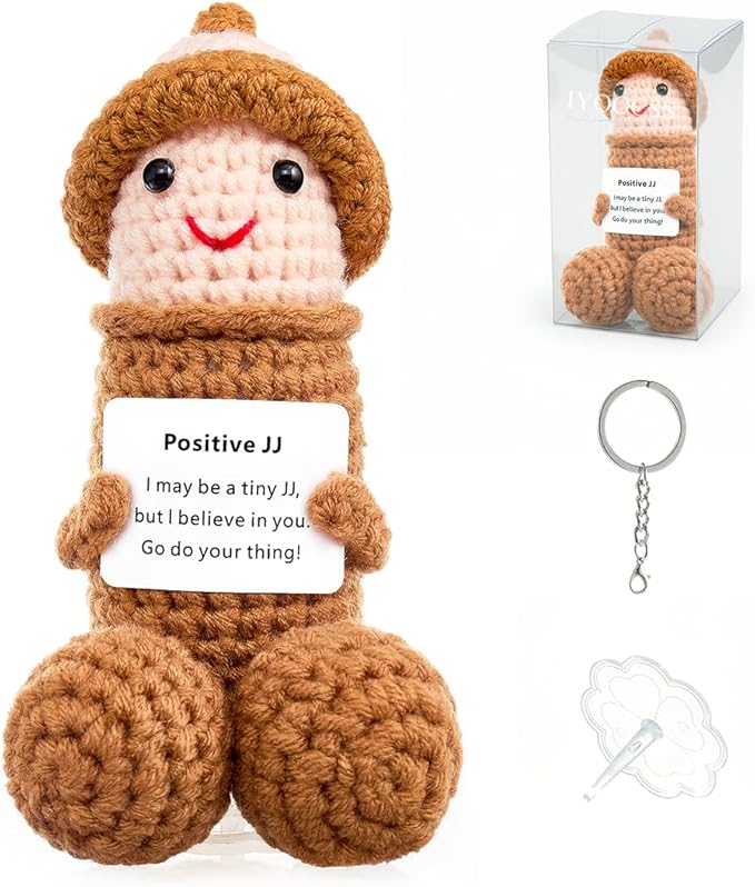 Positive Crochet Stuffed Animals,Emotional Support Plushies,Funny Things Weird Stuff Dolls Presents for Men Boyfriend Husband