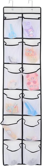 12 Large Pockets Over Door Hanging Shoe Organizer, White