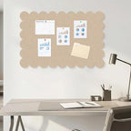 Foldable Decorative Scalloped Felt Bulletin Board 24 * 16 Inches for Wall, Alternative Photo Board Self-Adhesive Vision Board Decorative Pin Board, Dark Camel
