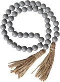 Boho Decor Wood Beads Garland Farmhouse Wall Hanging Decorations Natural Wooden Bead Tassel Decorative for Coffee Table Christmas and Prayer (Gray, 39")