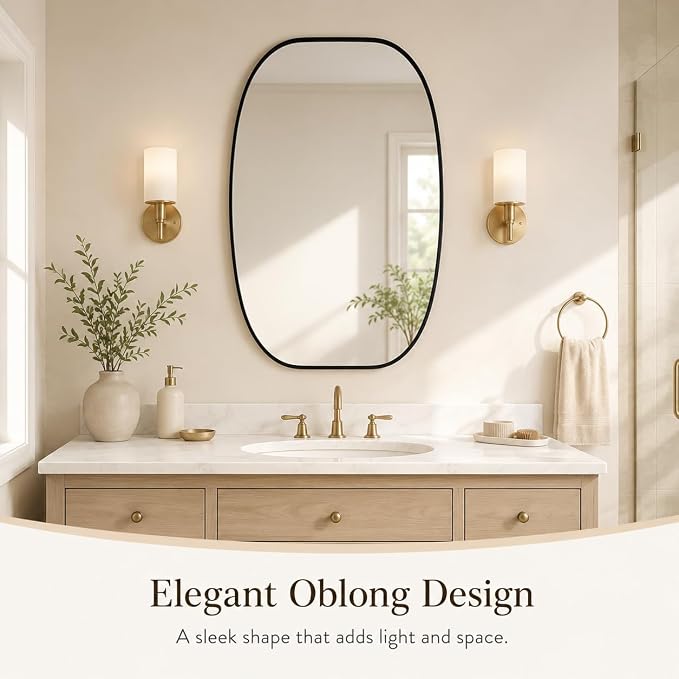 USHOWER Black Oval Arch Bathroom Mirrors for Over Sink, 20x30 Inch Bathroom Vanity Mirror for Bathroom, Bedroom, Vanity, Entryway, Aluminium Frame, Anti-Rust, Modern Wall Decor