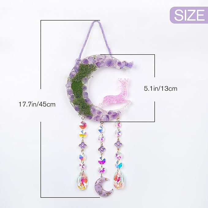 Fairy Purple Forest Deer Crystals Dream Catchers Christmas Gemstone Sun Catcher with Star&Flowers Ornament Handmade Dreamcatcher Wall Decor for Adults Boys Girls Bedroom Wedding Garden Bless Gift