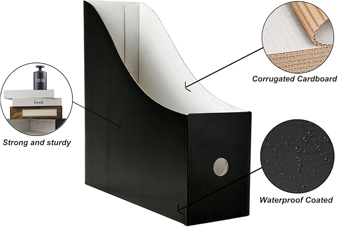 Limitliho 24 Pack Black Cardboard Magazine Holder, Sturdy Book Bins for Classroom Library, 10.6'' ×10.2'' ×3.5'' Inch Vertical File Folder Box