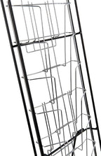 Portable Magazine Rack with 10 Pockets for 8.5x11 Catalogs, Carry Bag Included, 54"h Floor-Standing Literature Display with Tiered Design, Steel (Black)
