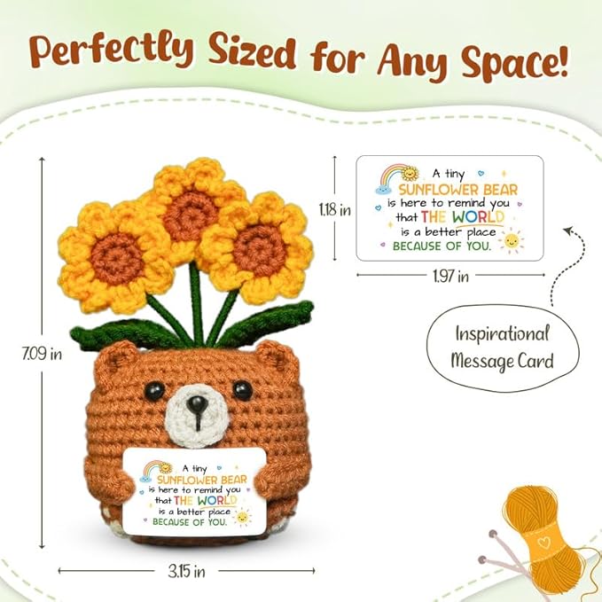 OASSIE Kindergarten Graduation Gifts for Kids Teens - Sunflower Bear Positive Crochet Animals, Inspirational Birthday End of Year Preschool Teen Girl Gifts Trendy Stuff for Boys Girls Daughter Sister