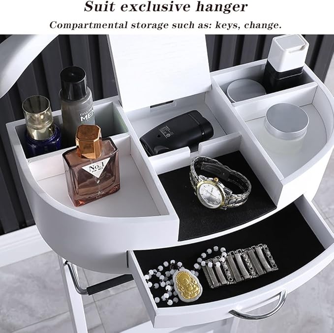 White Valet Stand For Women, Suit Valet Stand For Mens, Clothing Valet Stand Suit , With Drawer Wood Suit Valet Rack, Freestanding Contour Hanger Trouser Shoe Rack Tie & Belt Stand Organizer Organizer