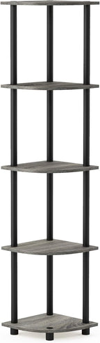 Furinno TURN-N-TUBE Corner Shelf, 5-Tier Corner Bookshelf, Open Storage Shelves, for Organization and Storage, Living Room, Home Office, Garage, Bedroom, French Oak
