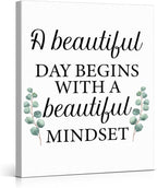 Motivational Eucalyptus Wall Art Decor, Inspirational Green Botanical Pictures Positive Quotes Canvas Painting Posters for Office Living Room Bedroom Decoration (8 X 10 Inches, Framed)