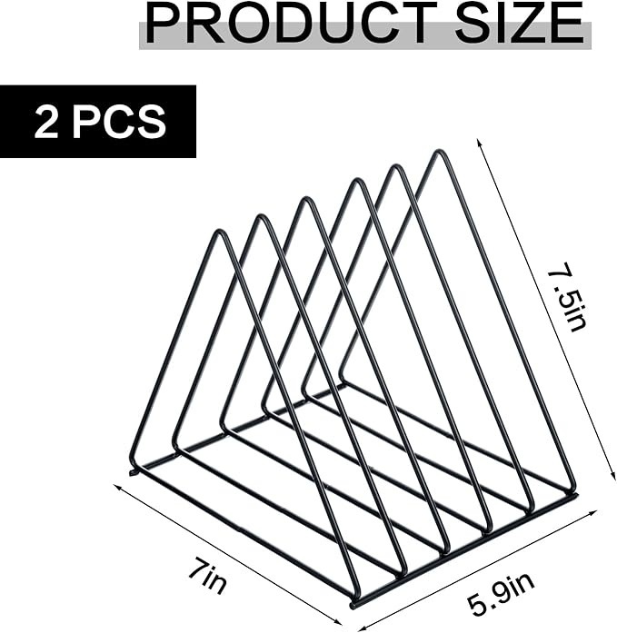 2 Pcs Triangle File Holder,5 Slot Metal Vinyl Record Stand Holder Black Magazine Newspaper Holder Photography Props for Office Hom