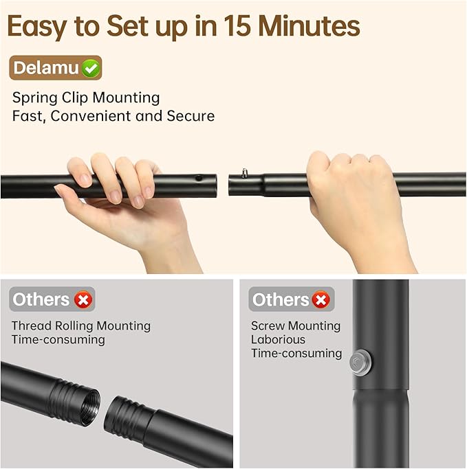 Delamu Clothes Rack, Double Rods Clothing Rack for Hanging Clothes, Metal Garment Rack with Rolling Wheels, Portable Wardrobe Closet Rack for Coat, Bedroom, Laundry, Black