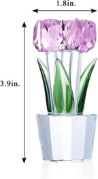 Movdyka Tulips Glass Flowers Figurines Crystal Decor Collectible Crystal Pink Flowers Bouquet Ornaments Mothers Day Tulip Gifts for Mom Women on Anniversary Wedding Christmas Valentines