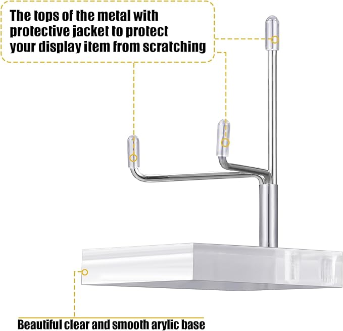 RattanView 16 Pcs Crystal Holder Easel Display Adjustable Metal Arm Display Stand with Acrylic Base Easel Rock Mineral Stand for Gemstone Fossils Geodes Mineral Agate Collection(Silver)
