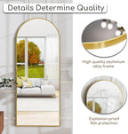 Prywot Arched Floor Mirror, 57 "x 20" Full Length Mirror Wall Mirrors Hanging or Leaning Arched-Top Full Body Mirrors with Stand for Bedroom, Dressing Room, Gold