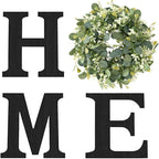 Wooden Home Sign with Artificial Peach Heart Eucalyptus Wreath for O, Hanging Farmhouse Wall House Autumn Decor Wood Letters for Wall Art Rustic Home Decor, Wall Decor for Living Room Kitchen Entryway