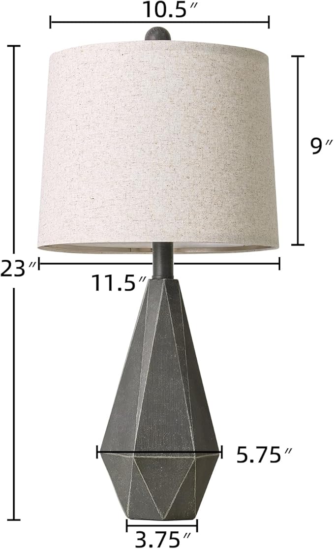 PoKat 23'' Table Lamps Set of 2 for Living Room Bedroom, Farmhouse Bedside Lamps, Resin Vintage Lamps for Night Stands, Office Sideboard Guest Room Hallway (Deep Gray)