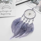 Feather Dream Catcher Rearview Pendant, Small Charm for Car Interior, Wall and Bedroom Hanging Decorations (Gray)