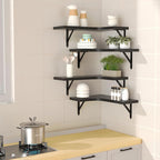 ROMGUAR CRAFT Corner Floating Shelves Wall Mounted Set of 4, Rustic Wood Storage Display Shelves for Home Decor, Bathroom, Kitchen, Bedroom, Living Room, Office (Black)