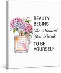 Inspirational Pink Flower Wall Art Decor for Powder Room Bedroom Bathroom, Motivational Quotes Wall Decor Canvas Painting Pictures Artwork Gift for Women Teens (8 X 10 Inches, Framed)