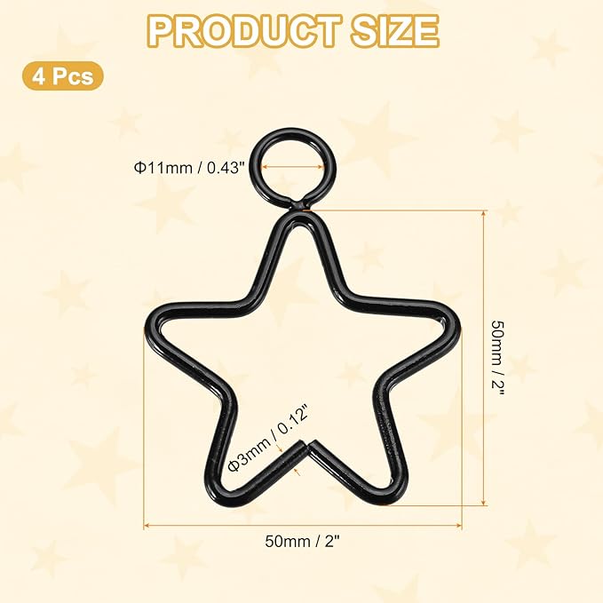 MECCANIXITY 4 Pcs Star Dream Catcher Rings, 2" Dream Catcher Metal Hoops Macrame Wreath Rings Pentagram Floral Hoops for DIY Craft Making Home Wedding Wall Hanging Decoration, Black