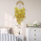 Yellow Dream Catcher Wall Decor Crystal Tree of Life Dream Catchers Handmade Feather Dreamcatcher Wall Hanging Ornament for Bedroom Living Room Home Decor