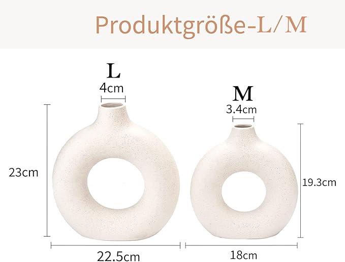 CEMABT Vases for Pampas Grass,2PC Creative Vase Modern Home Decor,Handmade Vase White Ceramic Dried Flowers Crafts Ornaments for Office Home Deco Decoration,Vase Beige