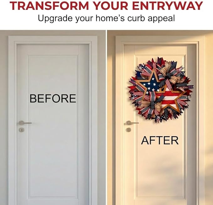 Patriotic Wreaths for Front Door, 250 Anniversary Wreath 4th of Red White and Blue Wreath, Memorial Day Flag Wreaths for Indoor Outdoor Porch Decory Holiday Decorative (#A)