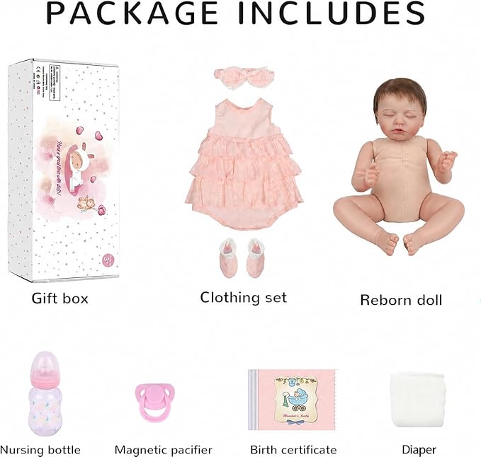 KSBD Reborn Baby Dolls Girl - 20 Inch Realistic Sleeping Newborn Baby Doll, Lifelike Handmade Cloth Body Soft Weighted Reborn Doll, Advanced Painted Gift Set for Kids Age 3+