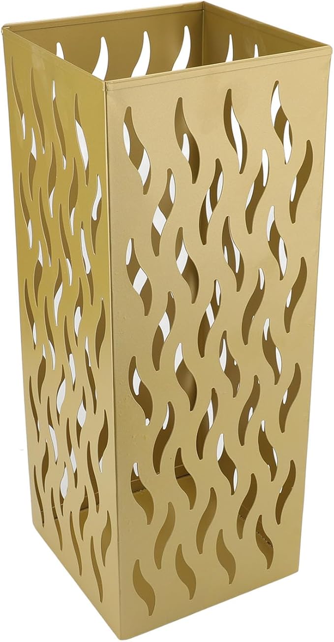 Umbrella Organizer, Multifunctional Umbrella Holder, Hollow Pattern Design Square Shape Umbrella Stand Rack, Metal Umbrella Basket Holder Stand for Home Hotel (Gold)