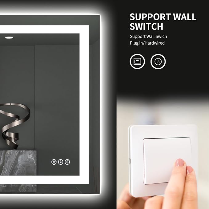 LOAAO 40"X38" LED Bathroom Mirror with Lights, Anti-Fog, Dimmable, Backlit + Front Lit, Lighted Bathroom Vanity Mirror for Wall, Memory Function, Tempered Glass, ETL Listed