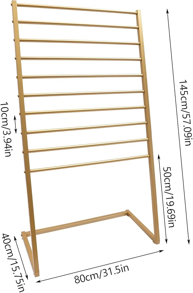 Scarf Display Stand, 10 Tier Metal Scarf Holder Organizer, Freestanding Scarf Rack, for Hanging Towels, Scarves, Clothes, Shawls, Blankets, Bandana, for Commercial Clothing Retail Store (Gold)