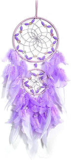 Purple Dream Catcher, Large Dreamcatcher, Handmade Feather Mobile Wall Decor Hanging for Girl Women Bedroom Dorm Room Decorations Home Ornament Birthday Festival Craft Gift (Dual Ring)
